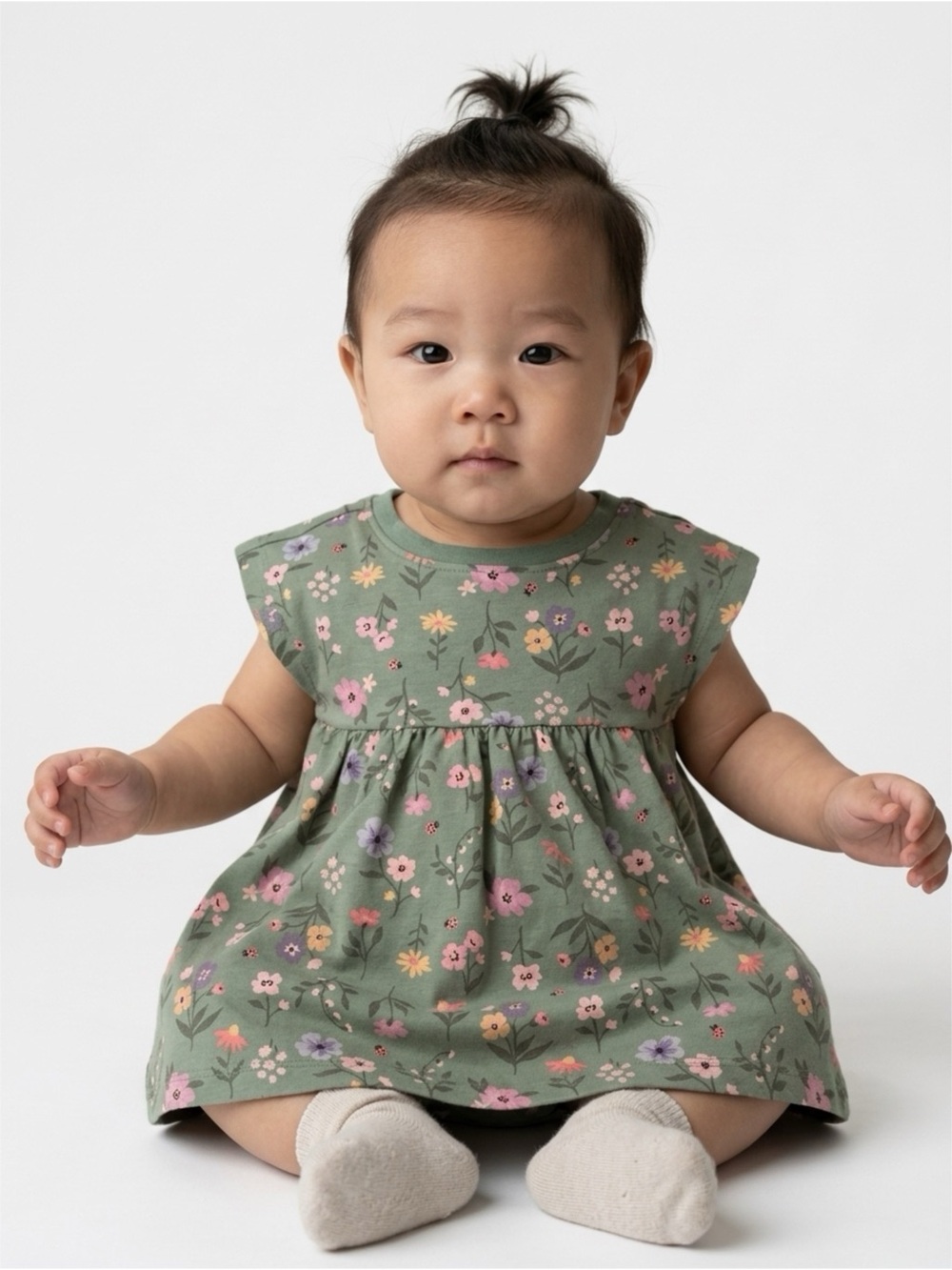 Garanimals Green Floral Casual Dress with Pastel Blooms